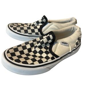 VANS • Black and White Checkered Slip Ons • Size Youth 1
